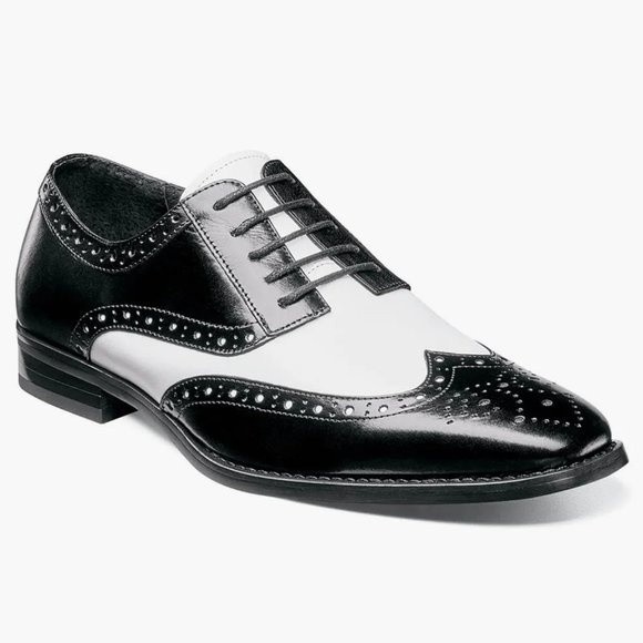 Stacy Adams Men's Tinsley Black White Wingtip Oxfords‎ Dress Shoes Size 8.5 NEW - Picture 1 of 13